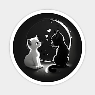 Cute black and white cats in love Magnet